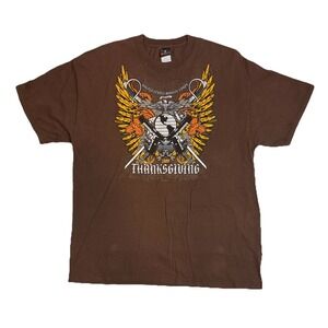 Hanes Beefy Tee USMC Semper Fidelis Thanksgiving 2009 Graphic Brown Mens XL